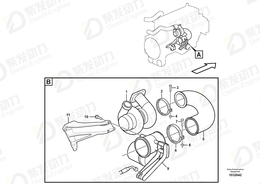 VOLVO Connecting pipe 11158343 Drawing