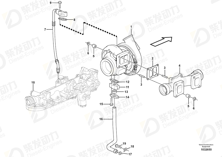 VOLVO Oil return pipe 11158044 Drawing VOLVO Oil return pipe 11158044 Drawing
