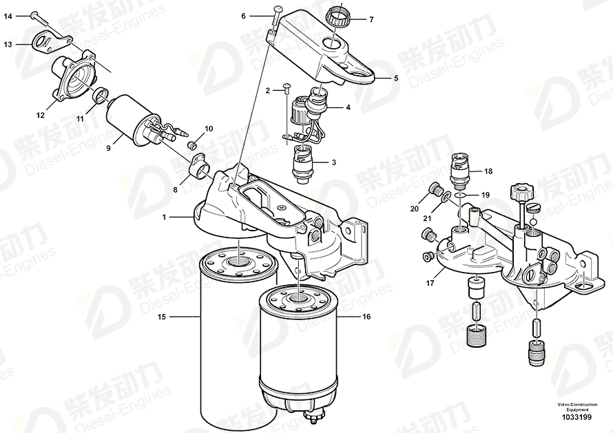 VOLVO Fuel filter housing 20464376 Drawing VOLVO Fuel filter housing 20464376 Drawing