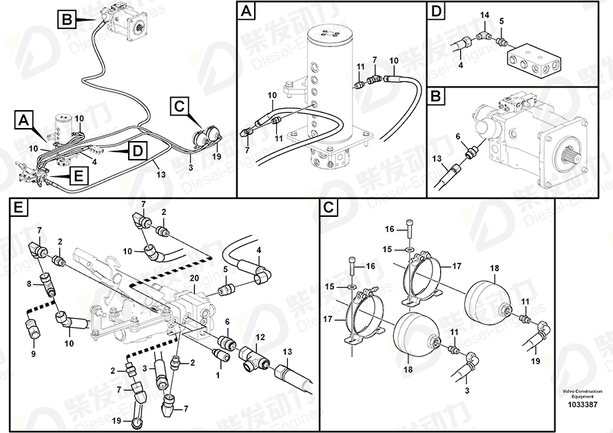 VOLVO Hose assembly 937940 Drawing VOLVO Hose assembly 937940 Drawing