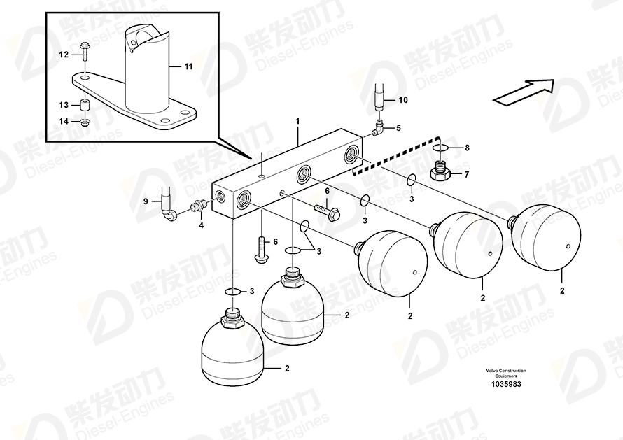 VOLVO Hose assembly 938047 Drawing VOLVO Hose assembly 938047 Drawing