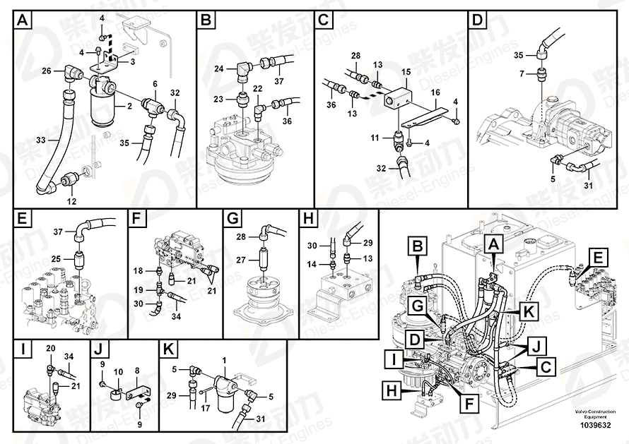 VOLVO Hose assembly 937145 Drawing VOLVO Hose assembly 937145 Drawing