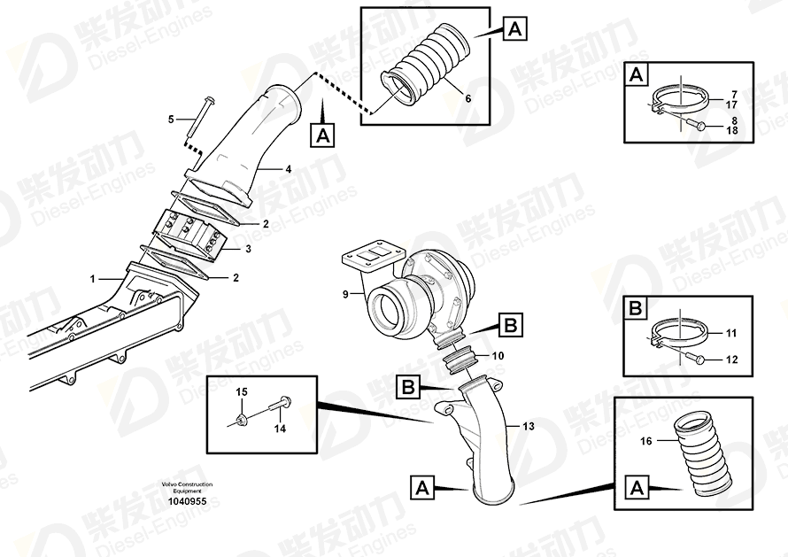 VOLVO Charge air pipe 11128947 Drawing