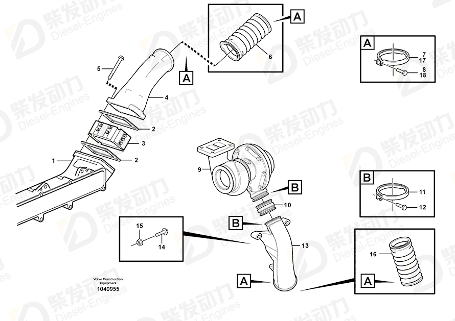 VOLVO Charge air pipe 11128947 Drawing VOLVO Charge air pipe 11128947 Drawing