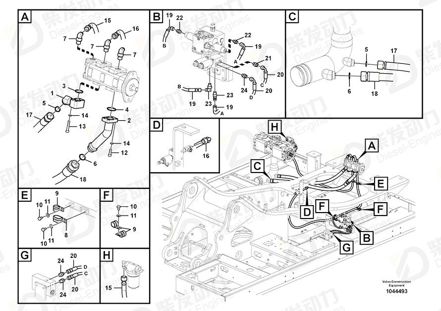 VOLVO Hose assembly 937234 Drawing VOLVO Hose assembly 937234 Drawing