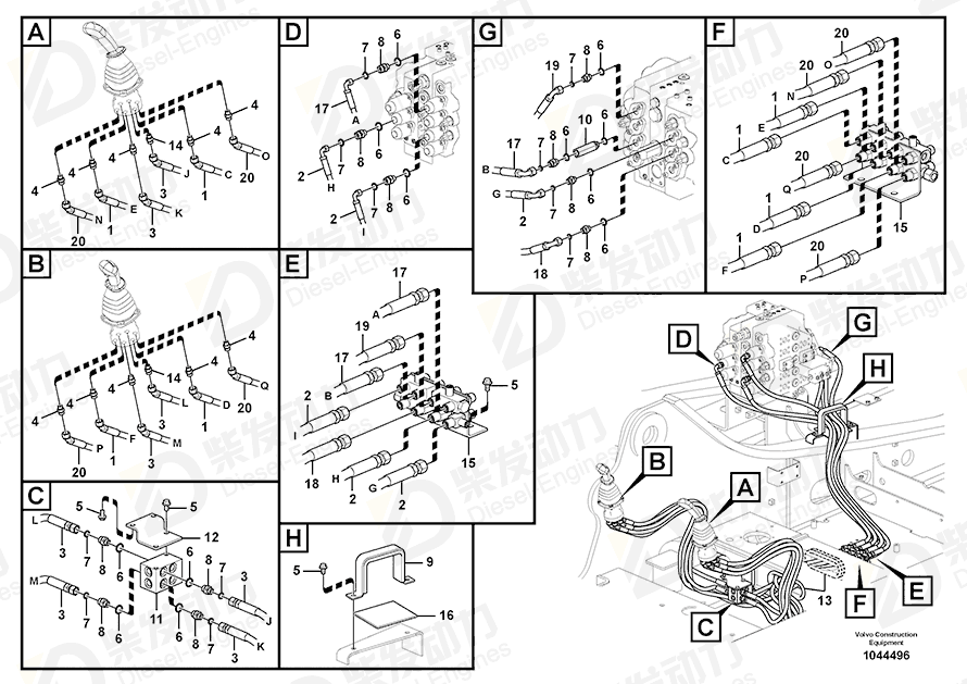 VOLVO Hose assembly 937134 Drawing VOLVO Hose assembly 937134 Drawing