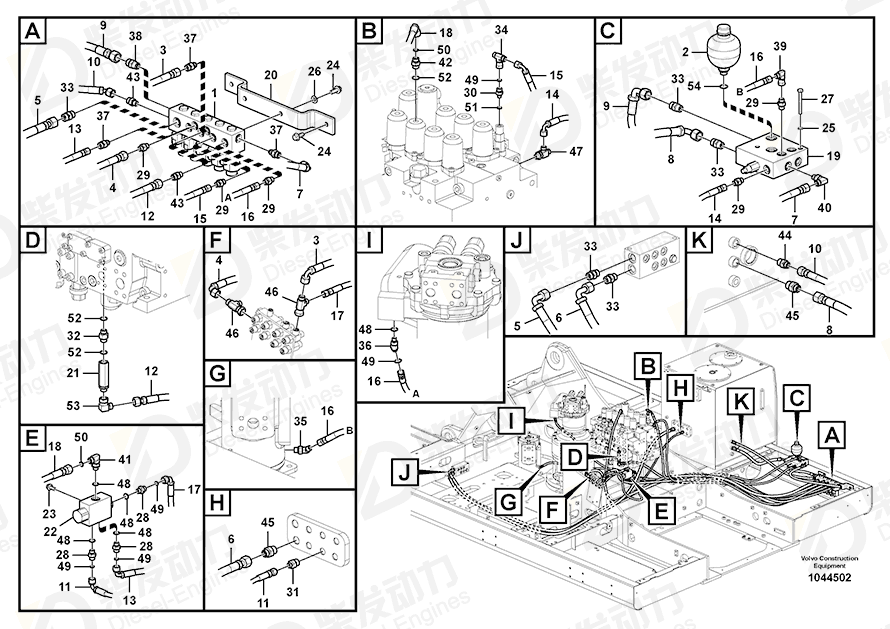 VOLVO Hose assembly 937599 Drawing VOLVO Hose assembly 937599 Drawing