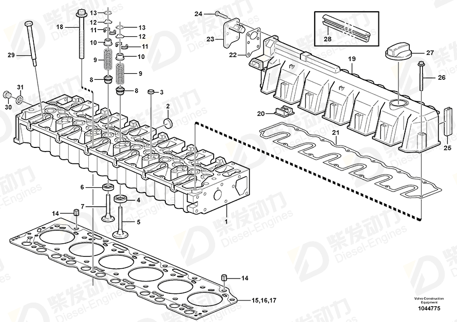 VOLVO Cylinder head gasket, cylinder head 20798191 Drawing