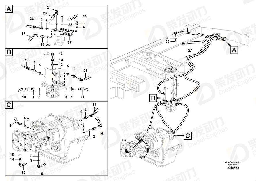 VOLVO Hose assembly SA9453-03244 Drawing VOLVO Hose assembly SA9453-03244 Drawing