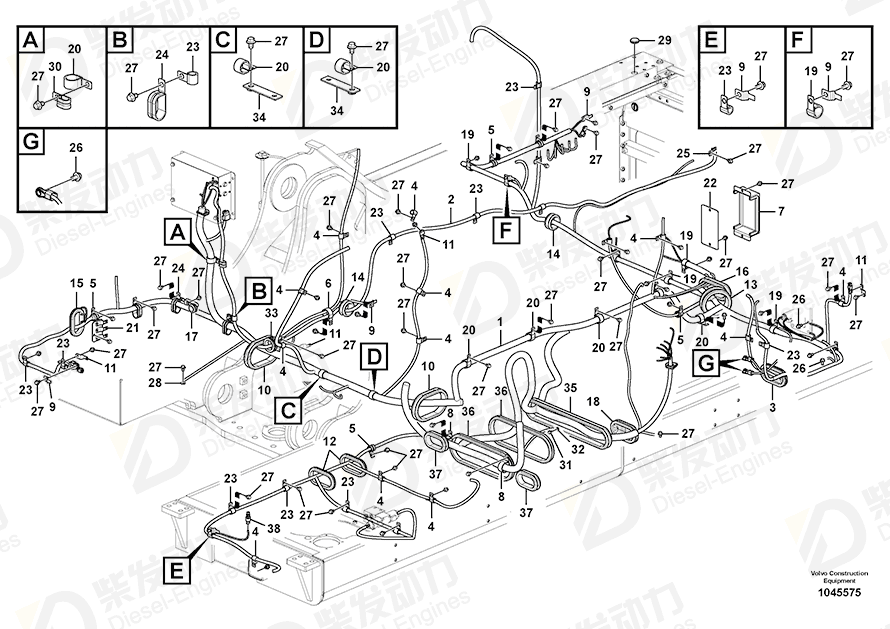 VOLVO Cable harness 14607380 Drawing VOLVO Cable harness 14607380 Drawing