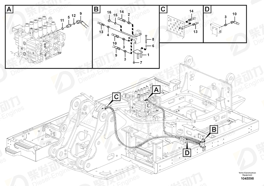 VOLVO Hose assembly 937225 Drawing VOLVO Hose assembly 937225 Drawing
