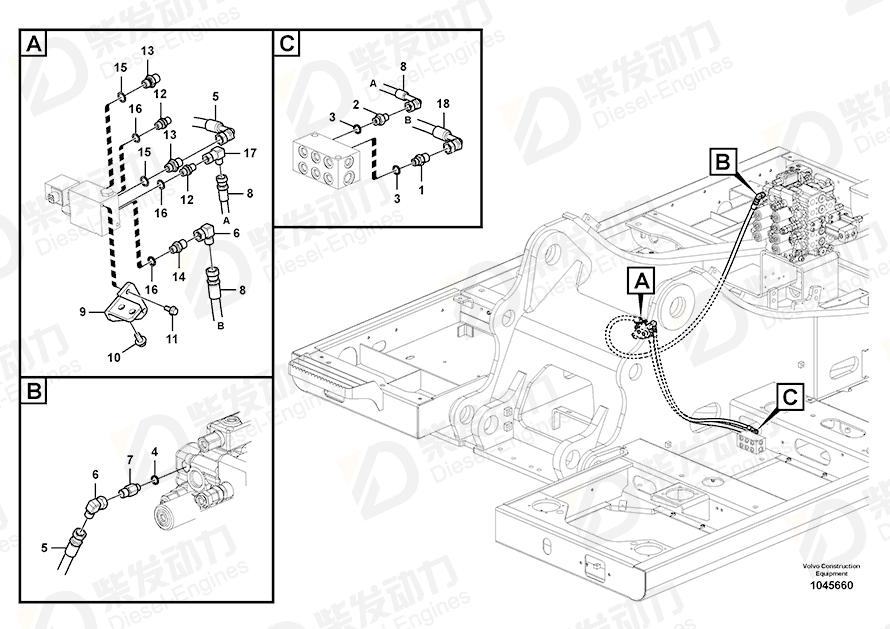 VOLVO Hose assembly SA9453-03638 Drawing VOLVO Hose assembly SA9453-03638 Drawing