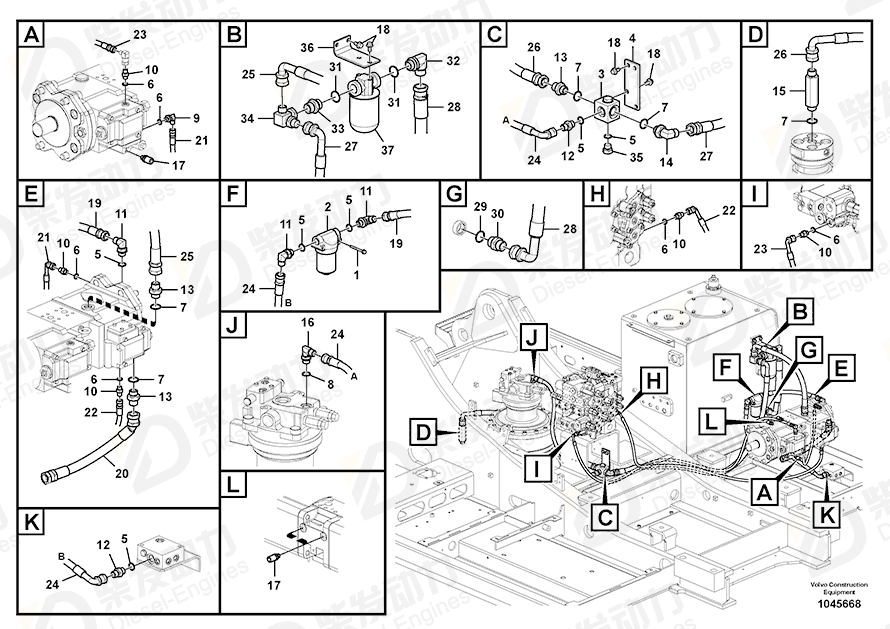 VOLVO Hose assembly SA9451-04208 Drawing