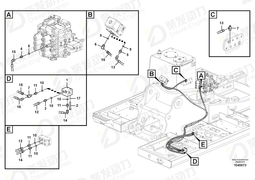 VOLVO Hose assembly SA9453-02278 Drawing VOLVO Hose assembly SA9453-02278 Drawing