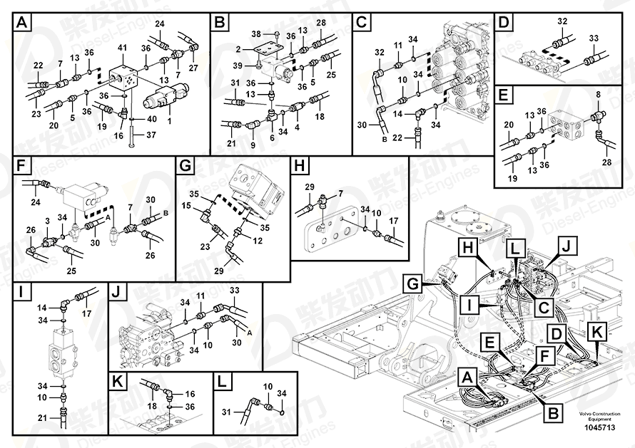 VOLVO HOSE ASSEMBLY SA9453-02208 Drawing