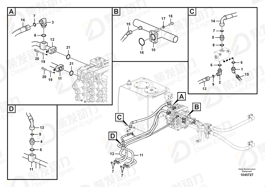VOLVO Hose assembly 937020 Drawing VOLVO Hose assembly 937020 Drawing