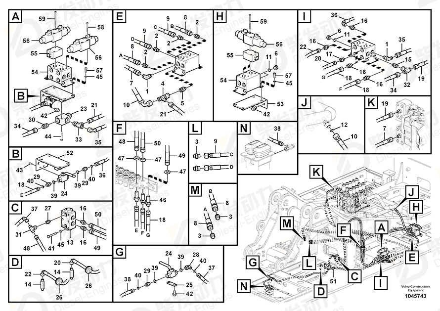 VOLVO Hose assembly 936747 Drawing VOLVO Hose assembly 936747 Drawing