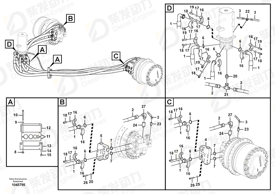 VOLVO Hose assembly 936990 Drawing VOLVO Hose assembly 936990 Drawing