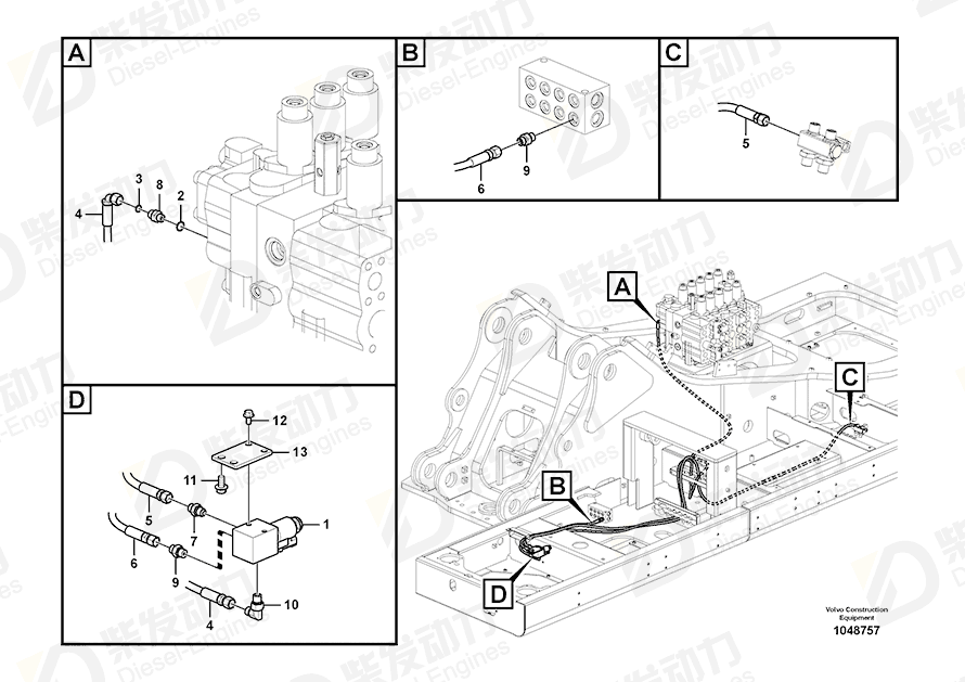 VOLVO Hose assembly 937108 Drawing VOLVO Hose assembly 937108 Drawing