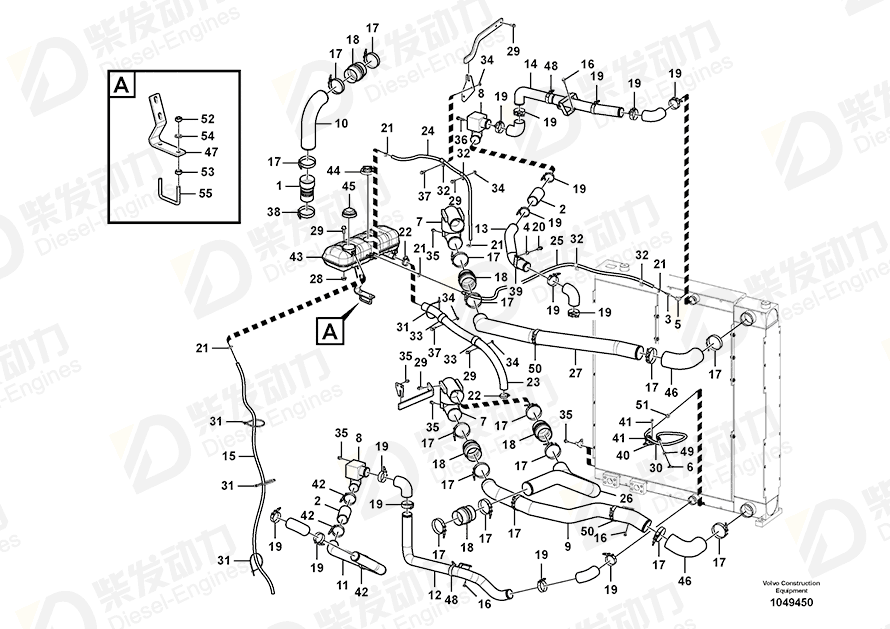 VOLVO Cooling hose 14881159 Drawing VOLVO Cooling hose 14881159 Drawing
