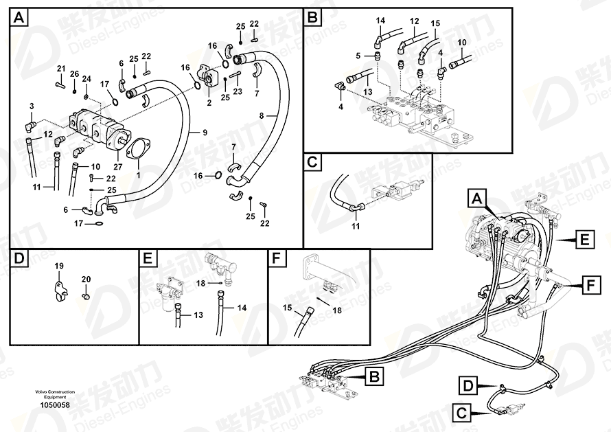 VOLVO Hose assembly 15167146 Drawing VOLVO Hose assembly 15167146 Drawing