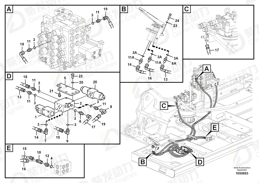 VOLVO Hose assembly SA9453-02252 Drawing VOLVO Hose assembly SA9453-02252 Drawing
