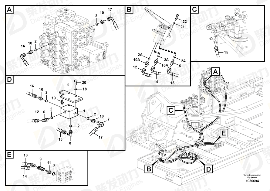 VOLVO HOSE ASSEMBLY SA9453-02213 Drawing