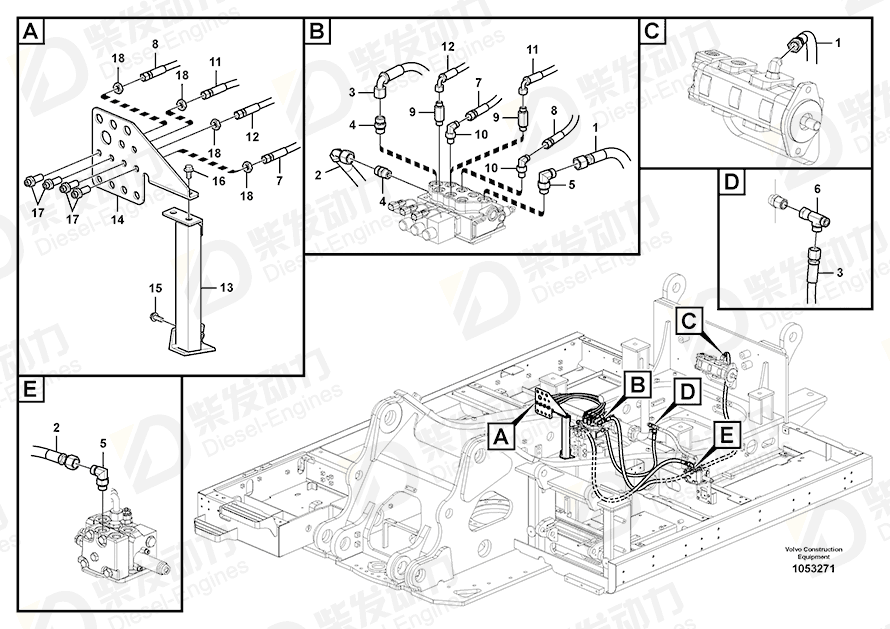 VOLVO Hose assembly 936947 Drawing VOLVO Hose assembly 936947 Drawing