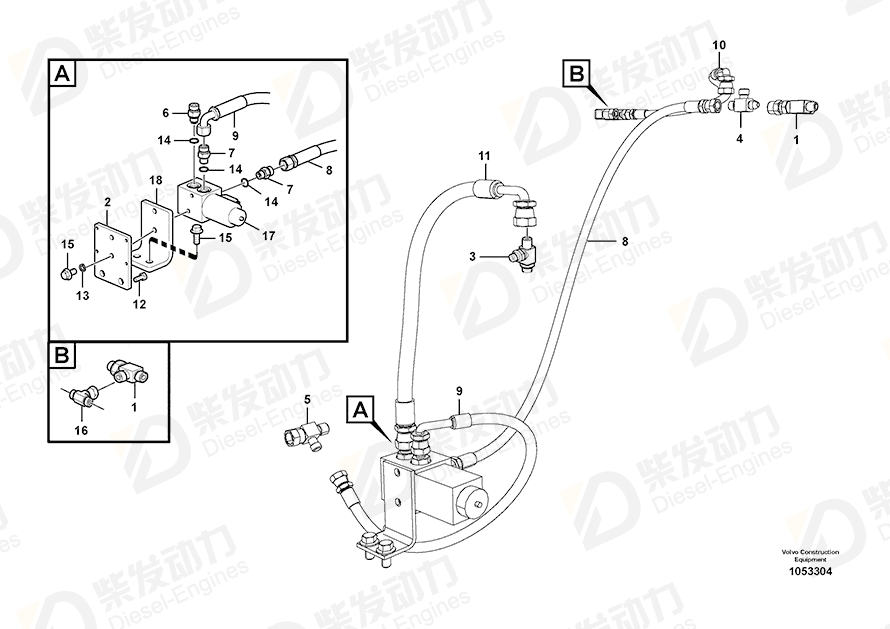 VOLVO HOSE ASSEMBLY SA9453-02218 Drawing