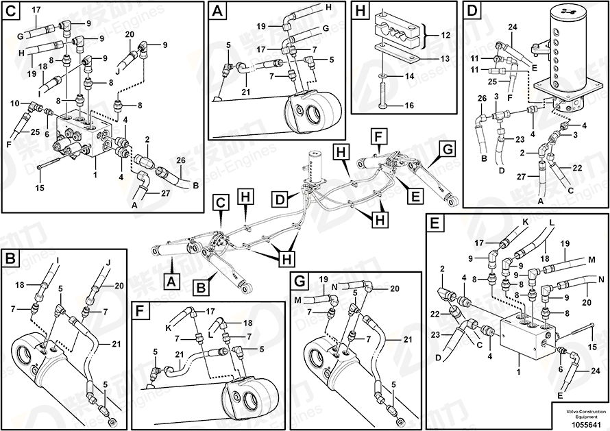 VOLVO Hose assembly 936709 Drawing VOLVO Hose assembly 936709 Drawing