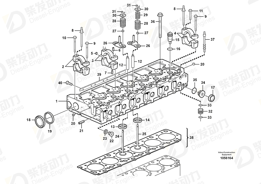 VOLVO Cylinder head gasket, cylinder head 3099100 Drawing