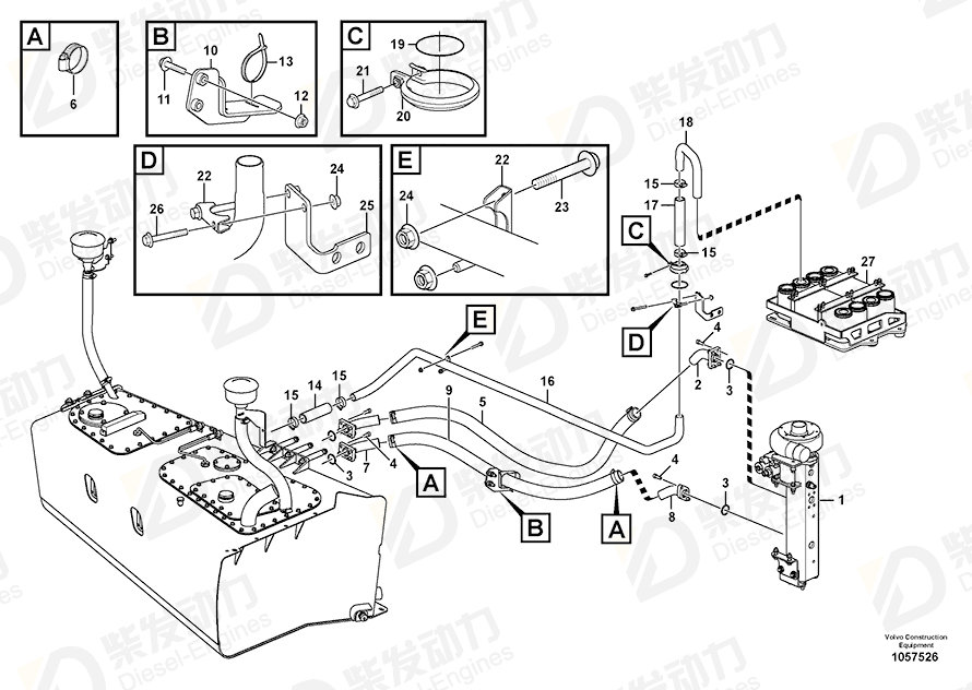 VOLVO Hydraulic hose 15167838 Drawing