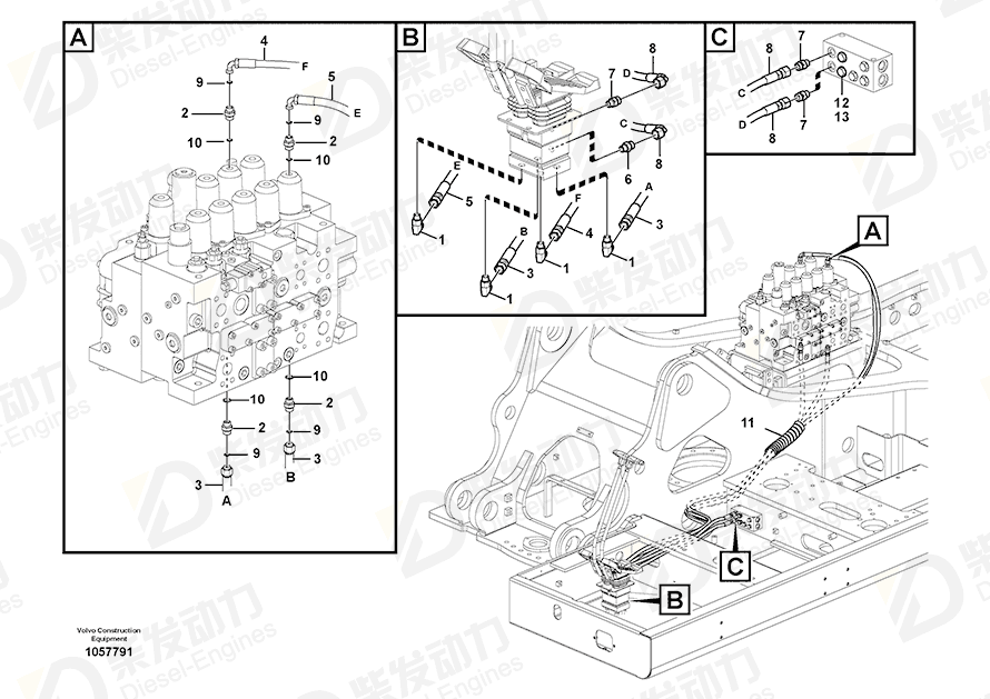 VOLVO Hose assembly 15141221 Drawing VOLVO Hose assembly 15141221 Drawing