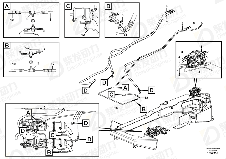 VOLVO Hose assembly 938018 Drawing VOLVO Hose assembly 938018 Drawing