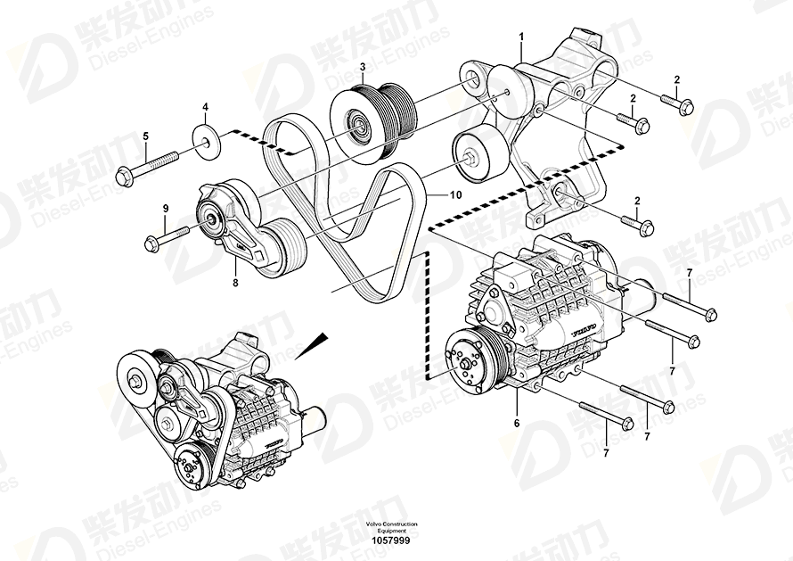 VOLVO Belt tensioner 21153420 Drawing VOLVO Belt tensioner 21153420 Drawing