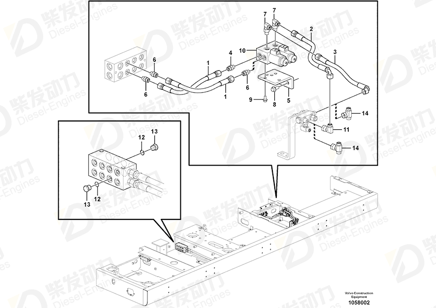 VOLVO Hose assembly 936775 Drawing VOLVO Hose assembly 936775 Drawing