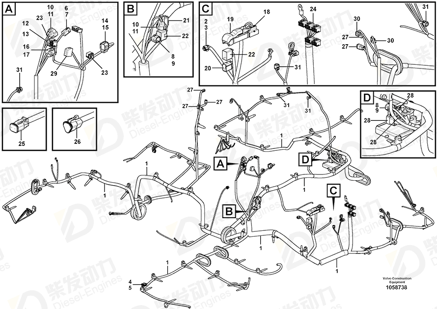 VOLVO Cable harness 14649160 Drawing VOLVO Cable harness 14649160 Drawing