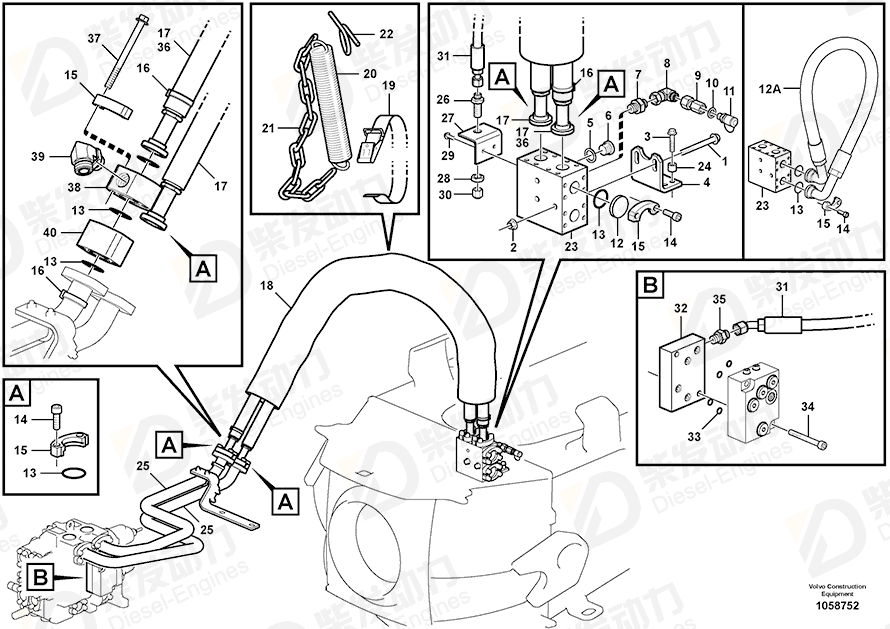 VOLVO Hose assembly 11120040 Drawing VOLVO Hose assembly 11120040 Drawing