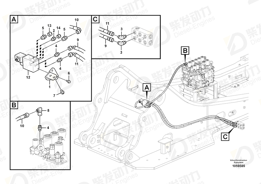 VOLVO Hose assembly 936955 Drawing VOLVO Hose assembly 936955 Drawing