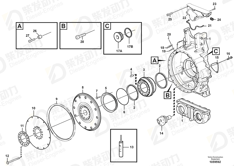 VOLVO Timing gear cover 20853452 Drawing