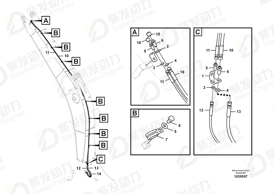 VOLVO Hose assembly 937713 Drawing VOLVO Hose assembly 937713 Drawing