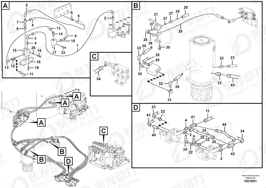 VOLVO Hose assembly 936565 Drawing VOLVO Hose assembly 936565 Drawing
