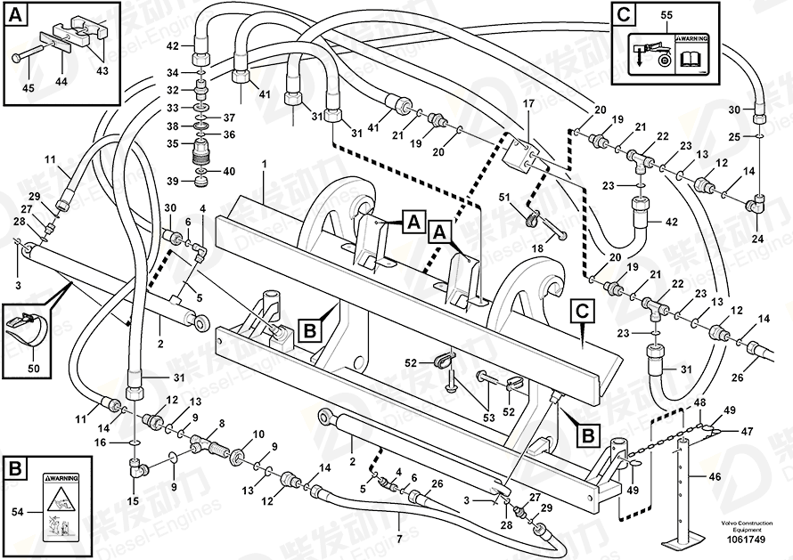 VOLVO Hose assembly 935947 Drawing VOLVO Hose assembly 935947 Drawing
