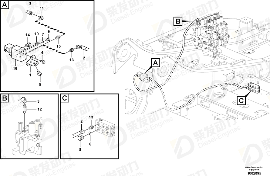 VOLVO Hose assembly 937414 Drawing VOLVO Hose assembly 937414 Drawing