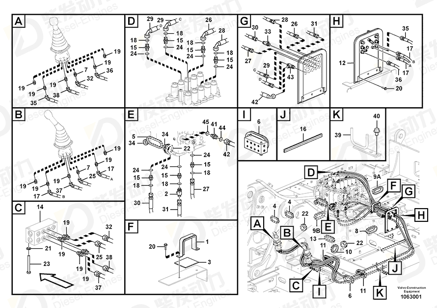 VOLVO Hose assembly 938354 Drawing VOLVO Hose assembly 938354 Drawing