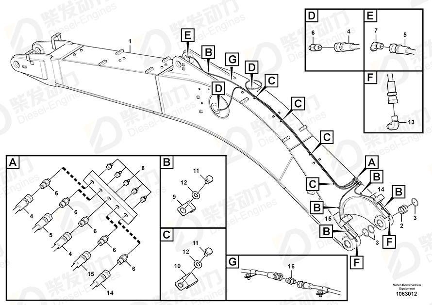 VOLVO Hose assembly 14880674 Drawing VOLVO Hose assembly 14880674 Drawing