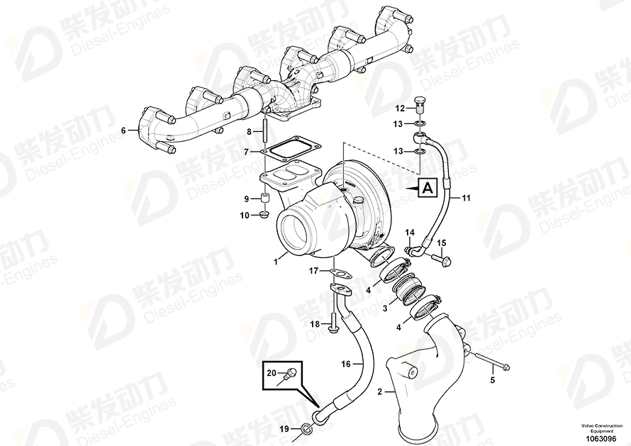 VOLVO Pressure hose 15194680 Drawing VOLVO Pressure hose 15194680 Drawing