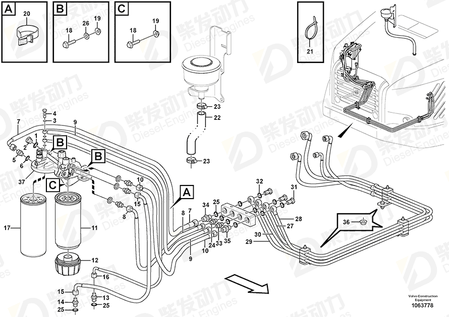 VOLVO Fuel pipe 15129190 Drawing