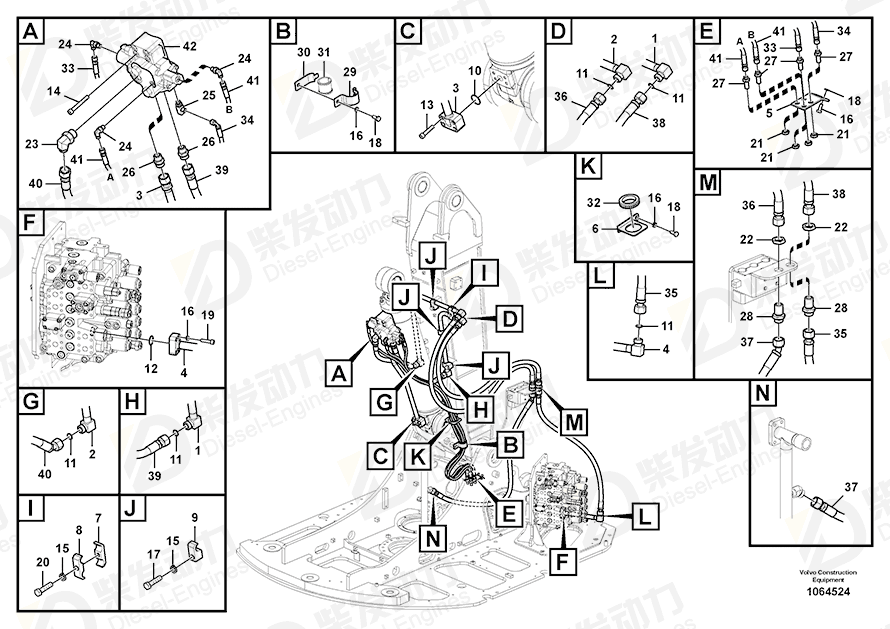 VOLVO Hose assembly 936219 Drawing VOLVO Hose assembly 936219 Drawing