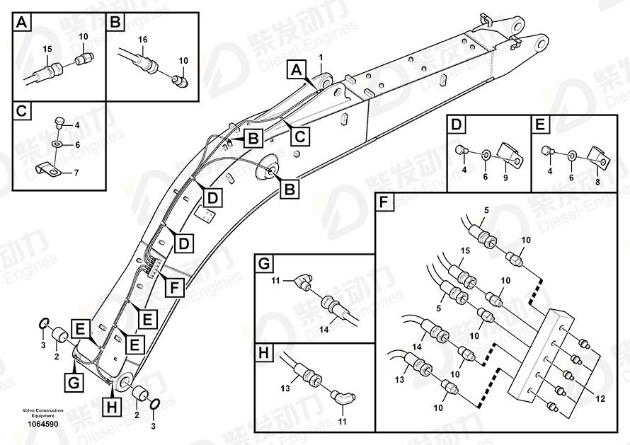 VOLVO Hose assembly 14880653 Drawing VOLVO Hose assembly 14880653 Drawing